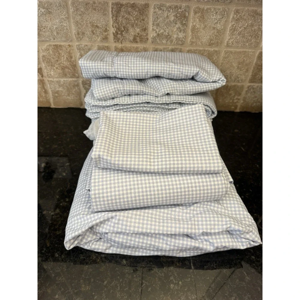 Vintage JC Penny Blue Gingham 5 Pc Twin Set Bed Skirt Sham Cottagecore Farmhouse